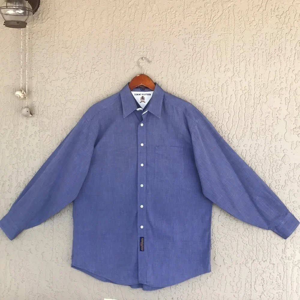 Tommy Hilfiger Blue Cotton Button Down Dress Shirt 16.5 35 - Picture 2 of 9